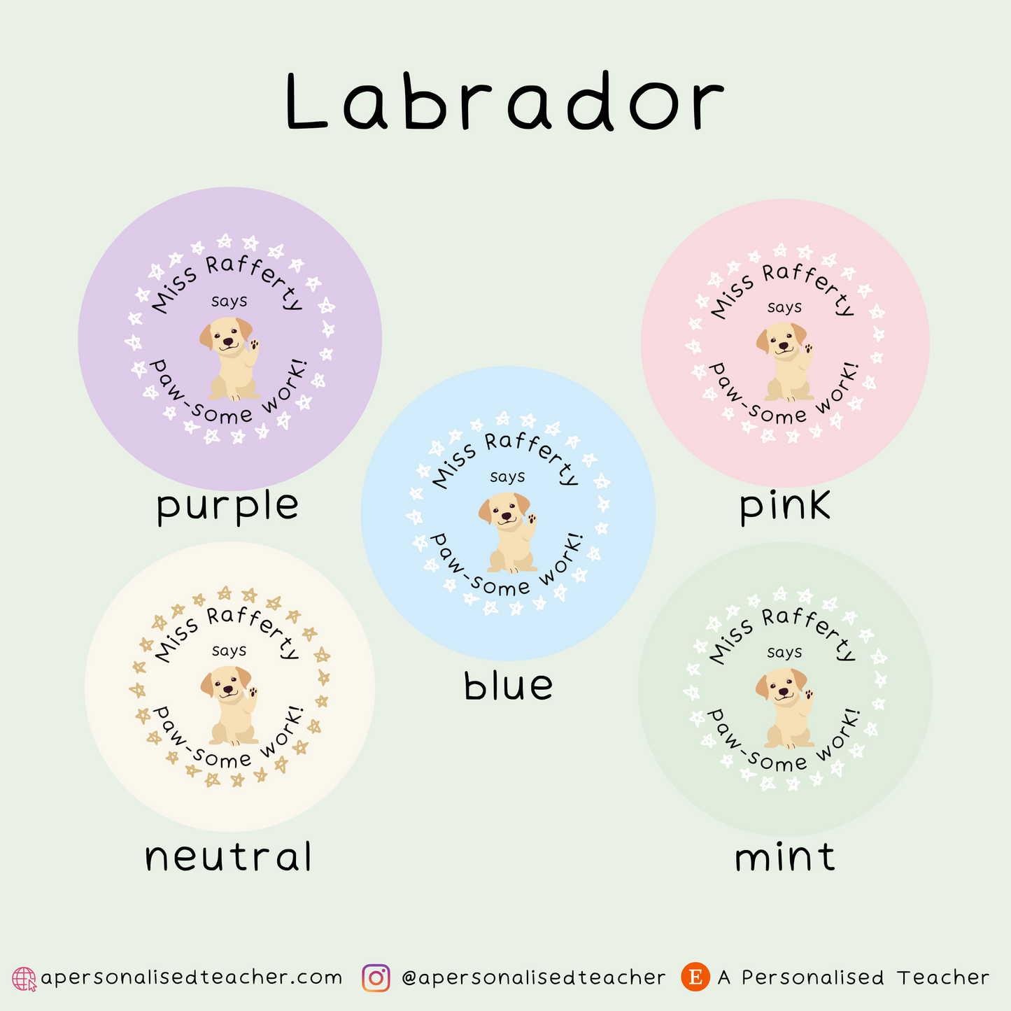 Personalised Paw-Some Work Teacher Stickers