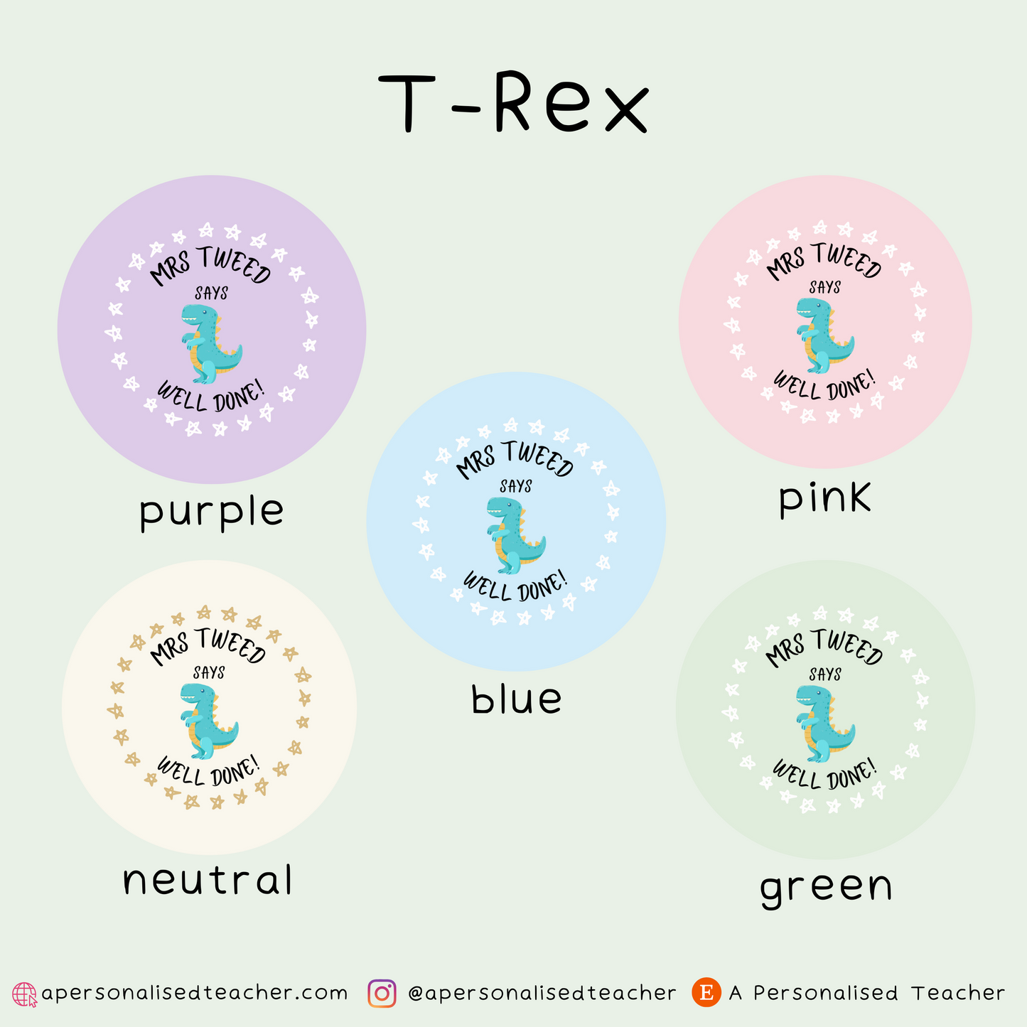 Personalised Dinosaur Teacher Stickers