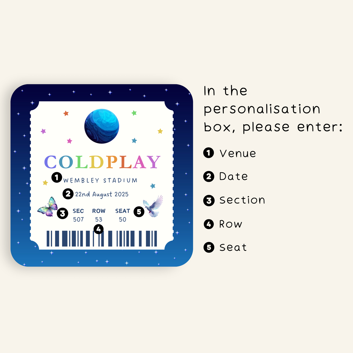 Personalised Coldplay Tour Ticket Coaster