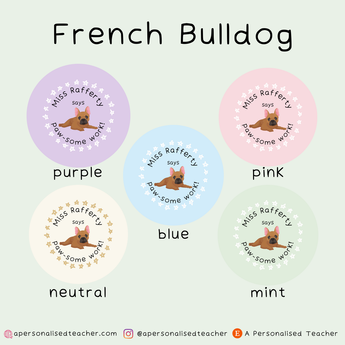 Personalised Paw-Some Work Teacher Stickers