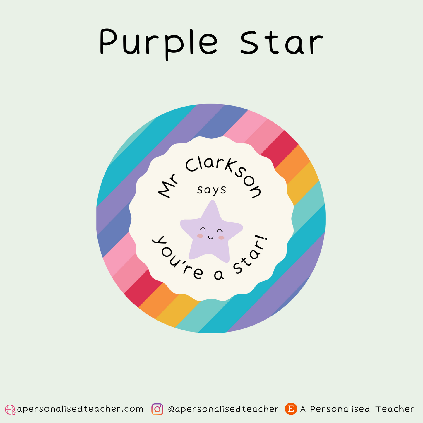 Personalised Rainbow You're a Star Teacher Stickers