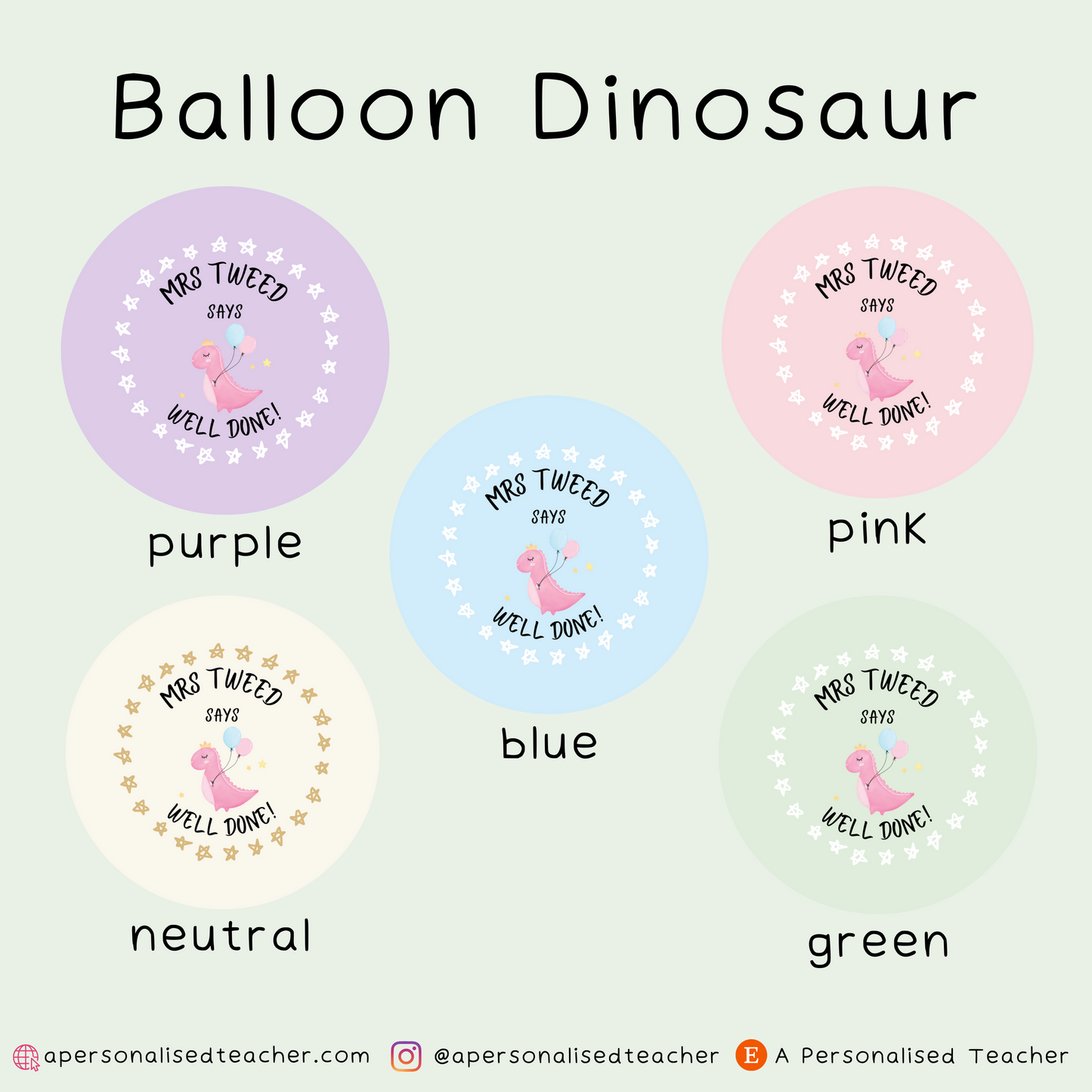 Personalised Dinosaur Teacher Stickers