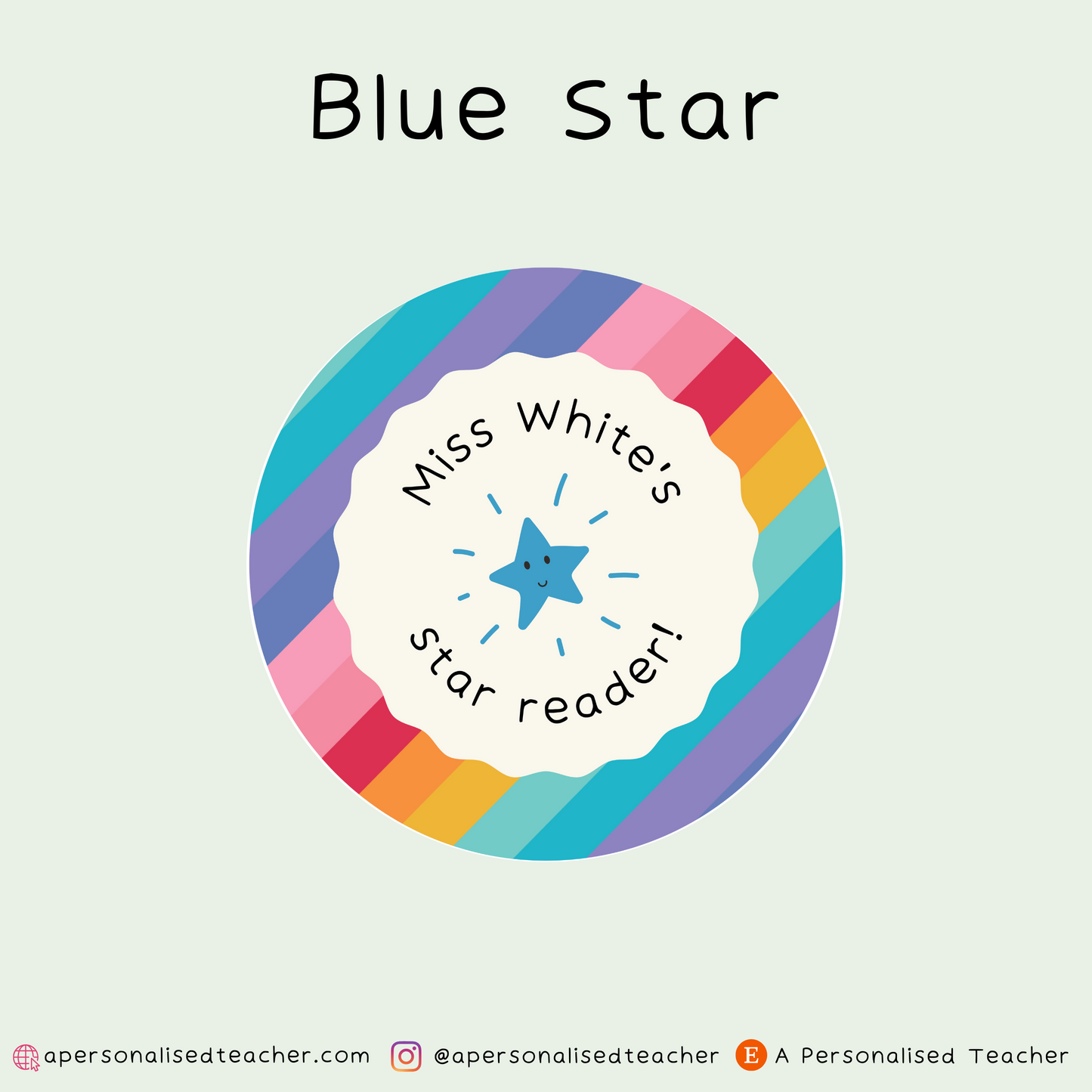 Personalised Rainbow Star Reader Teacher Stickers