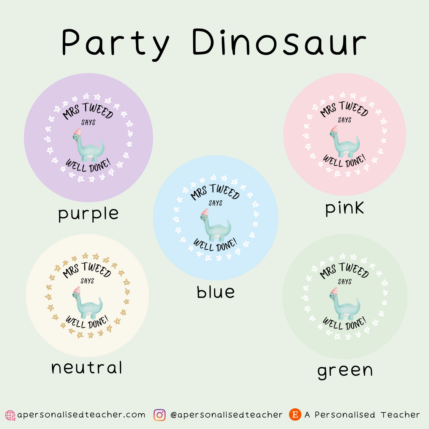 Personalised Dinosaur Teacher Stickers