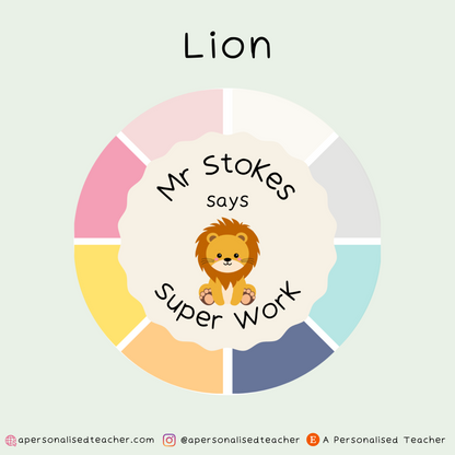 Personalised Rainbow Animal Teacher Stickers