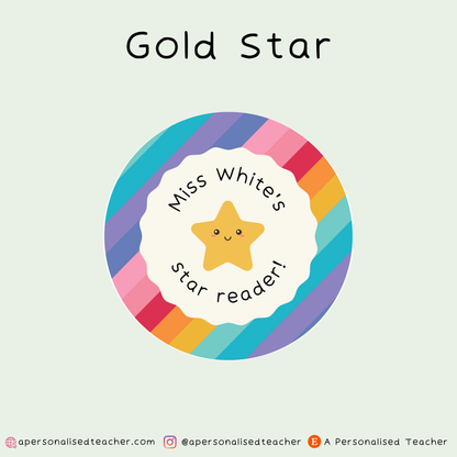 Personalised Rainbow Star Reader Teacher Stickers