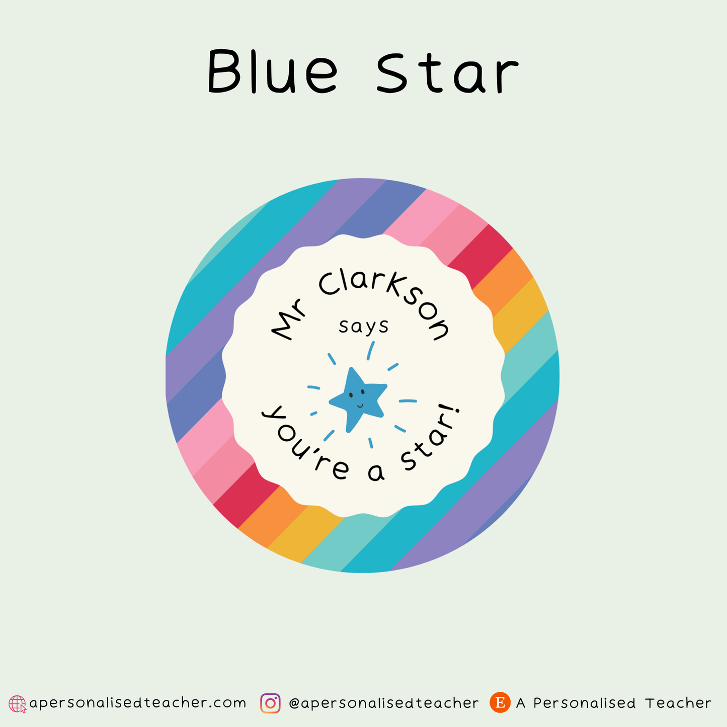 Personalised Rainbow You're a Star Teacher Stickers