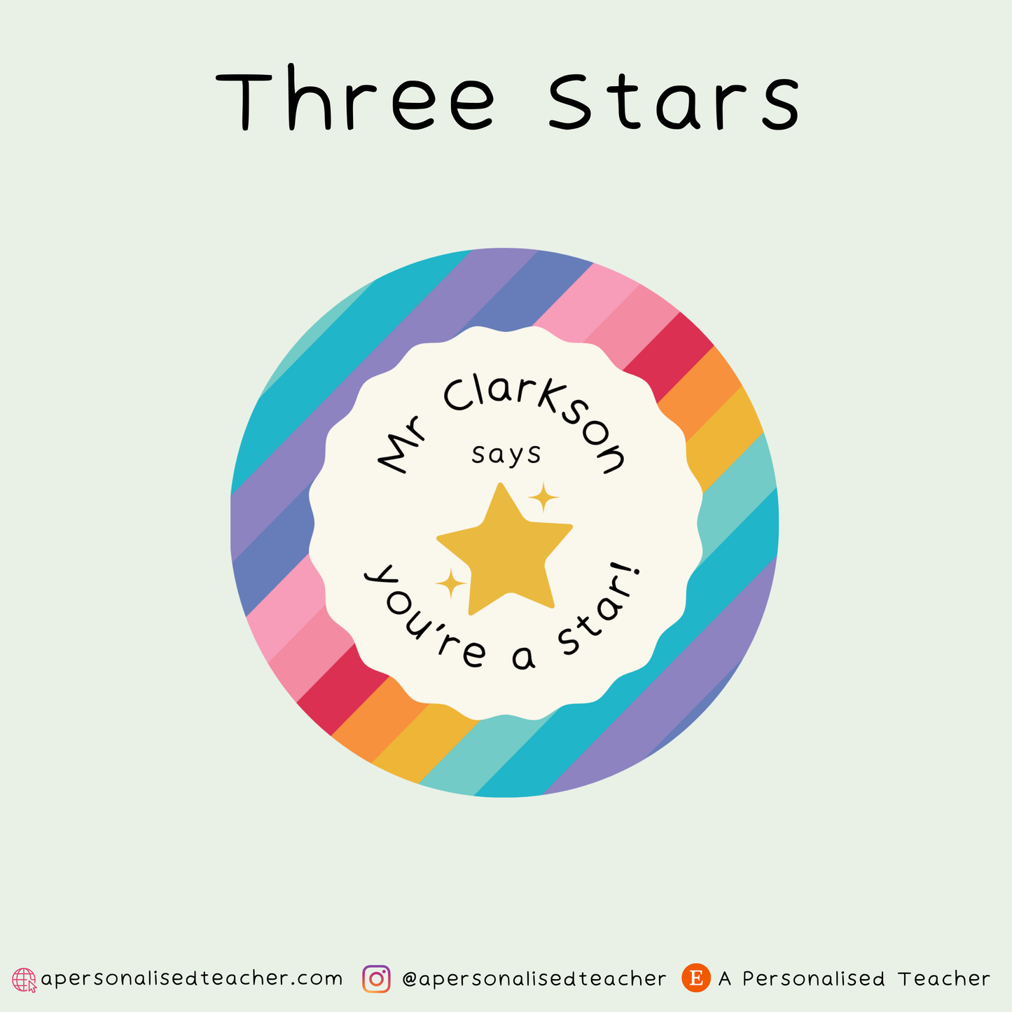 Personalised Rainbow You're a Star Teacher Stickers
