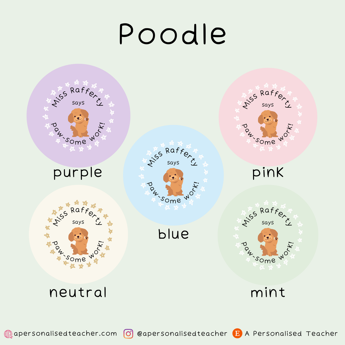 Personalised Paw-Some Work Teacher Stickers