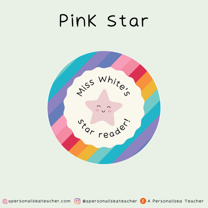 Personalised Rainbow Star Reader Teacher Stickers