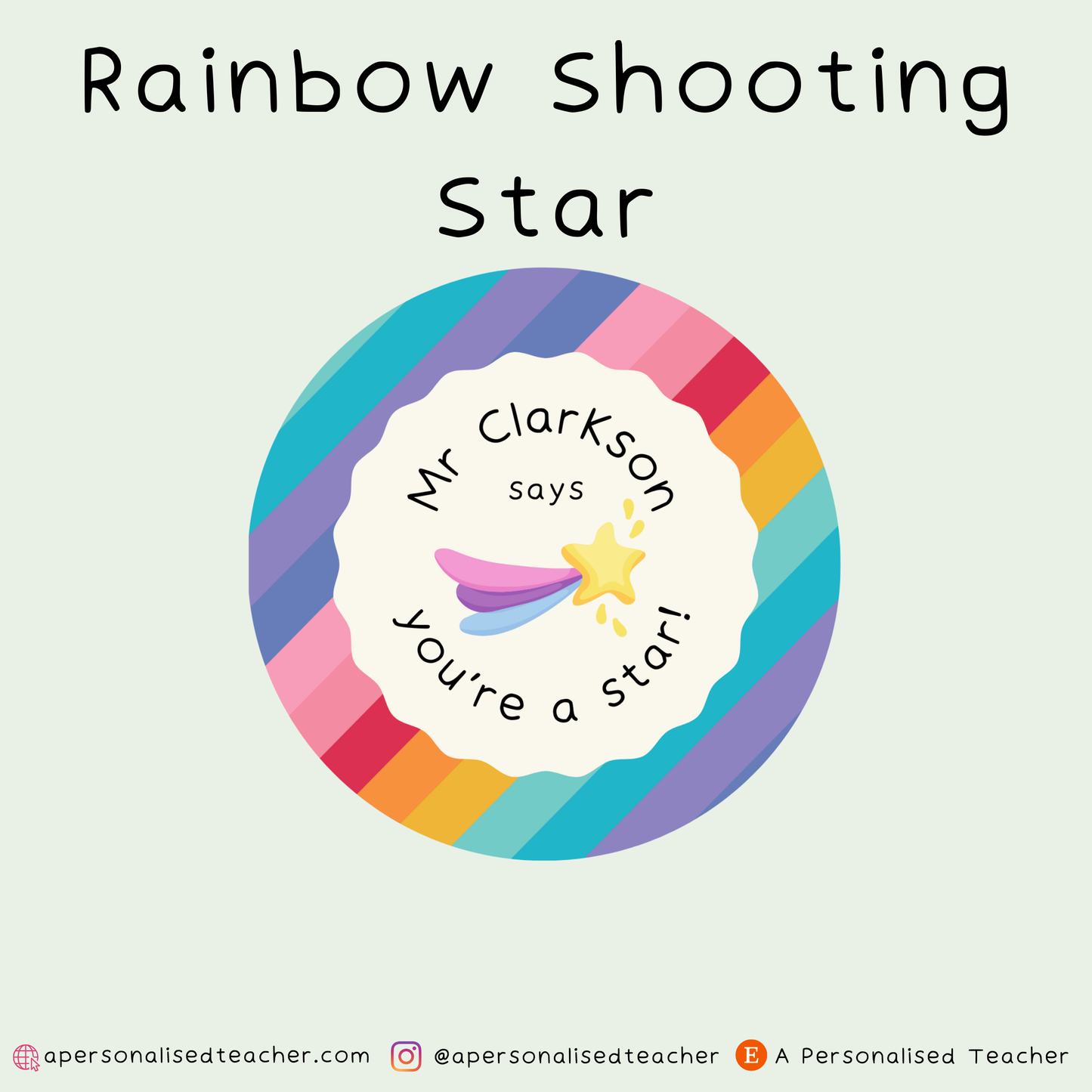Personalised Rainbow You're a Star Teacher Stickers