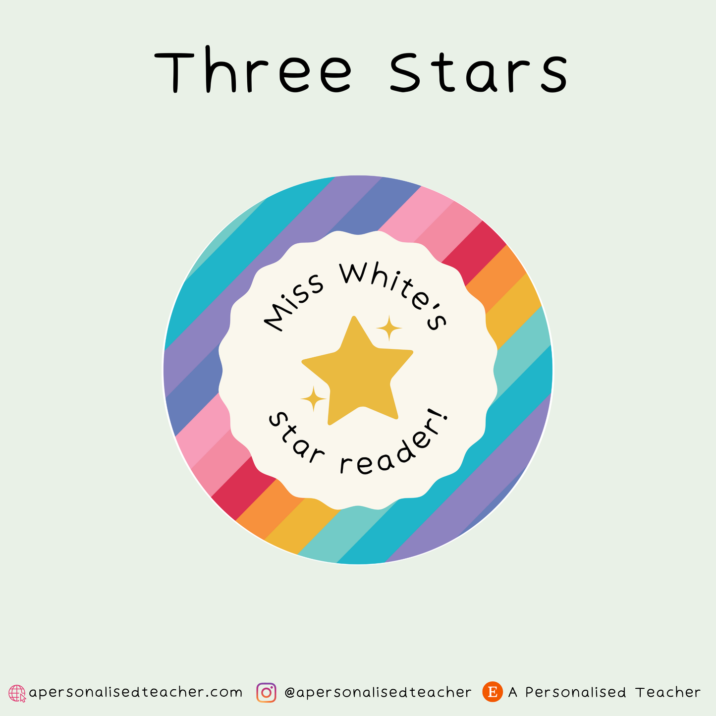 Personalised Rainbow Star Reader Teacher Stickers