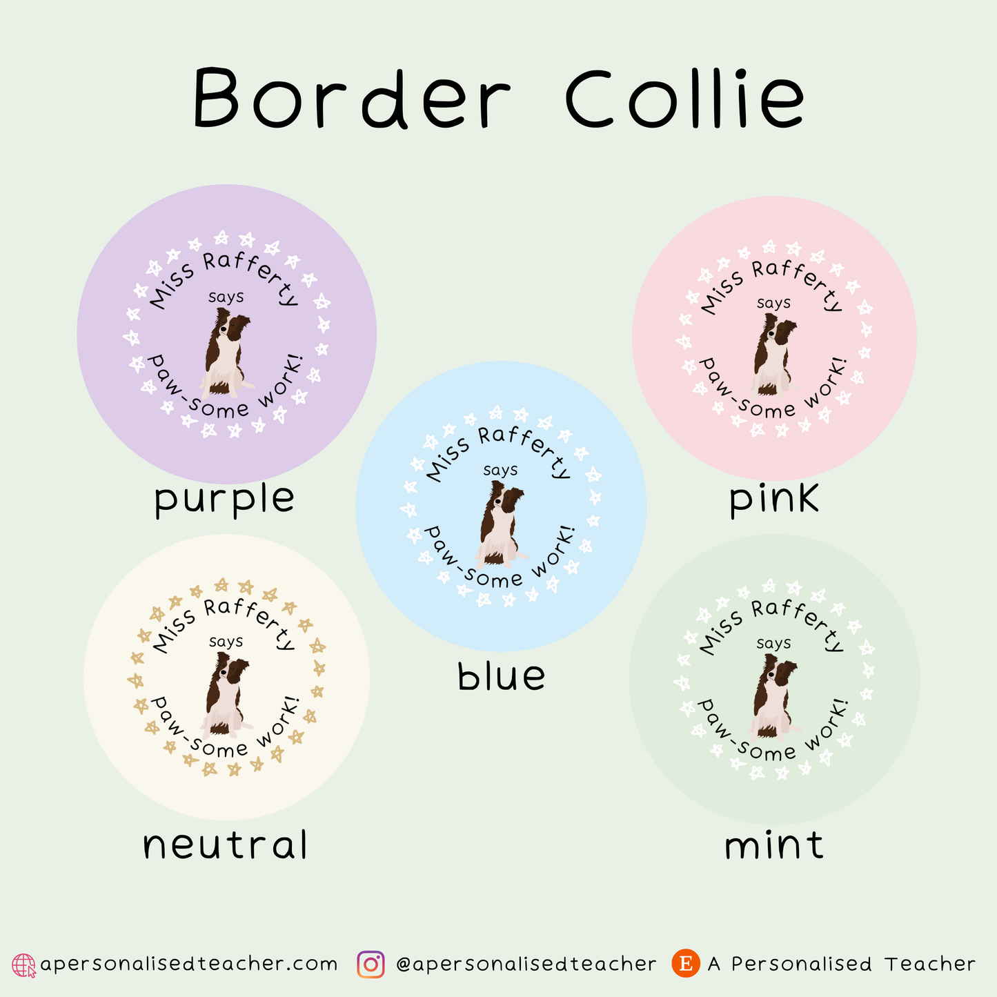 Personalised Paw-Some Work Teacher Stickers