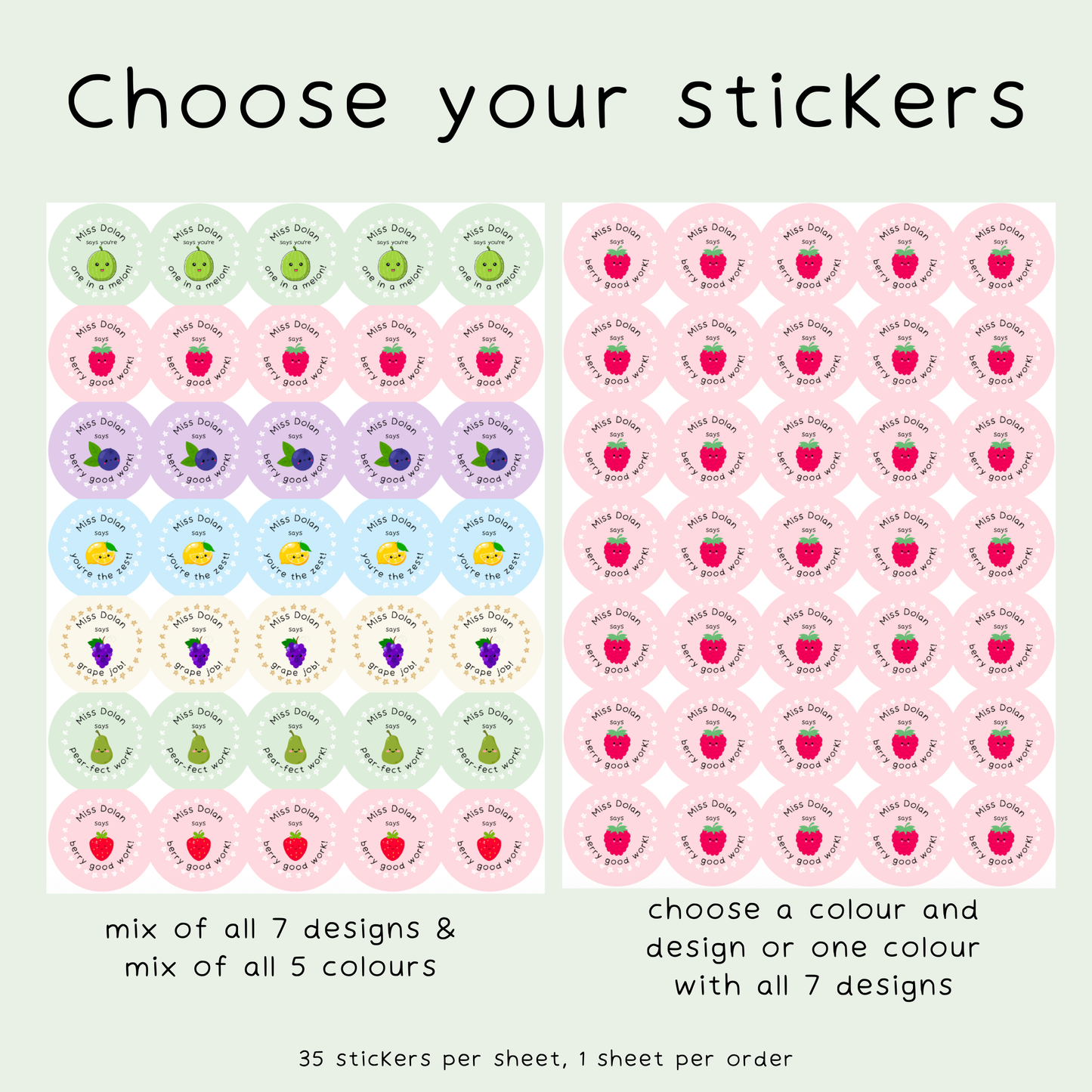 Personalised Fruit Pun Teacher Stickers