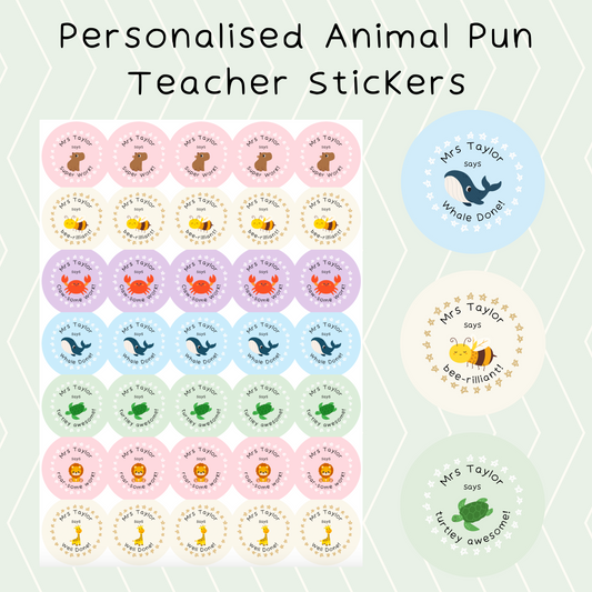Personalised Animal Pun Teacher Stickers