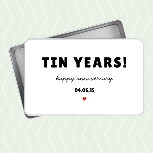 Personalised 10th wedding anniversary tin with wedding date