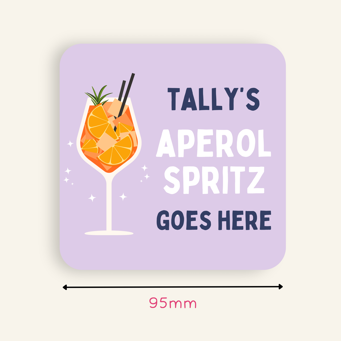 Personalised Aperol Spritz drink coaster in pastel colour