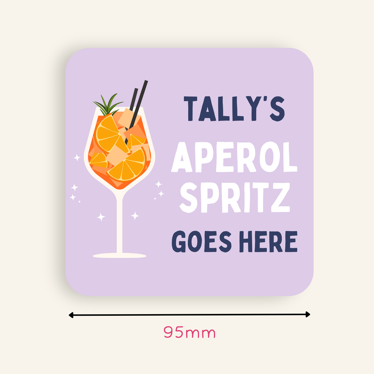 Personalised Aperol Spritz drink coaster in pastel colour