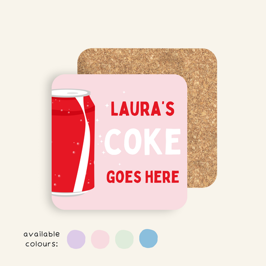 Personalised Coca-Cola Goes Here coaster with name