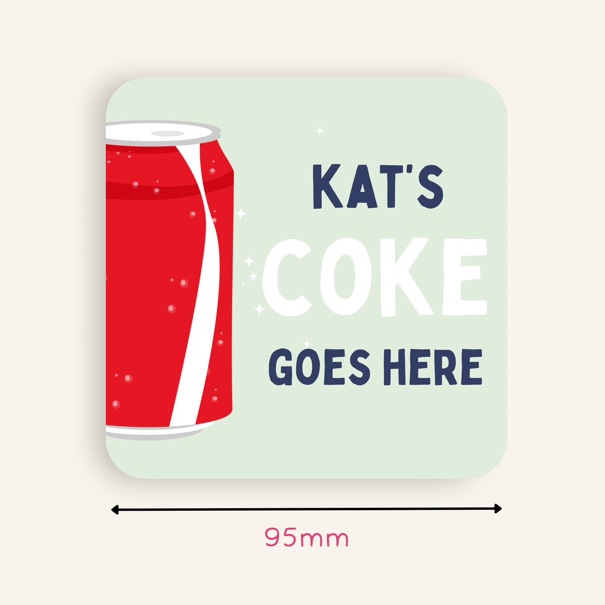 Personalised Coca-Cola drink coaster in pastel colour