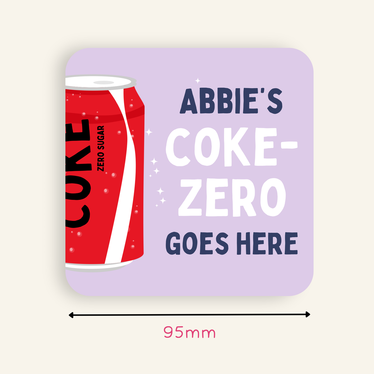 Personalised Coke Zero drink coaster in pastel colour
