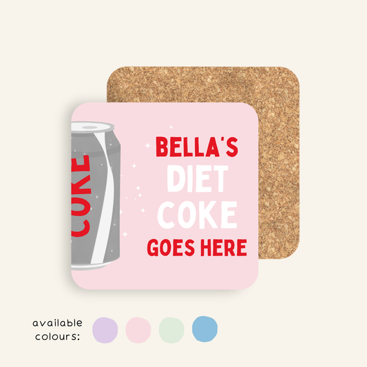Personalised Diet Coke Goes Here coaster with name