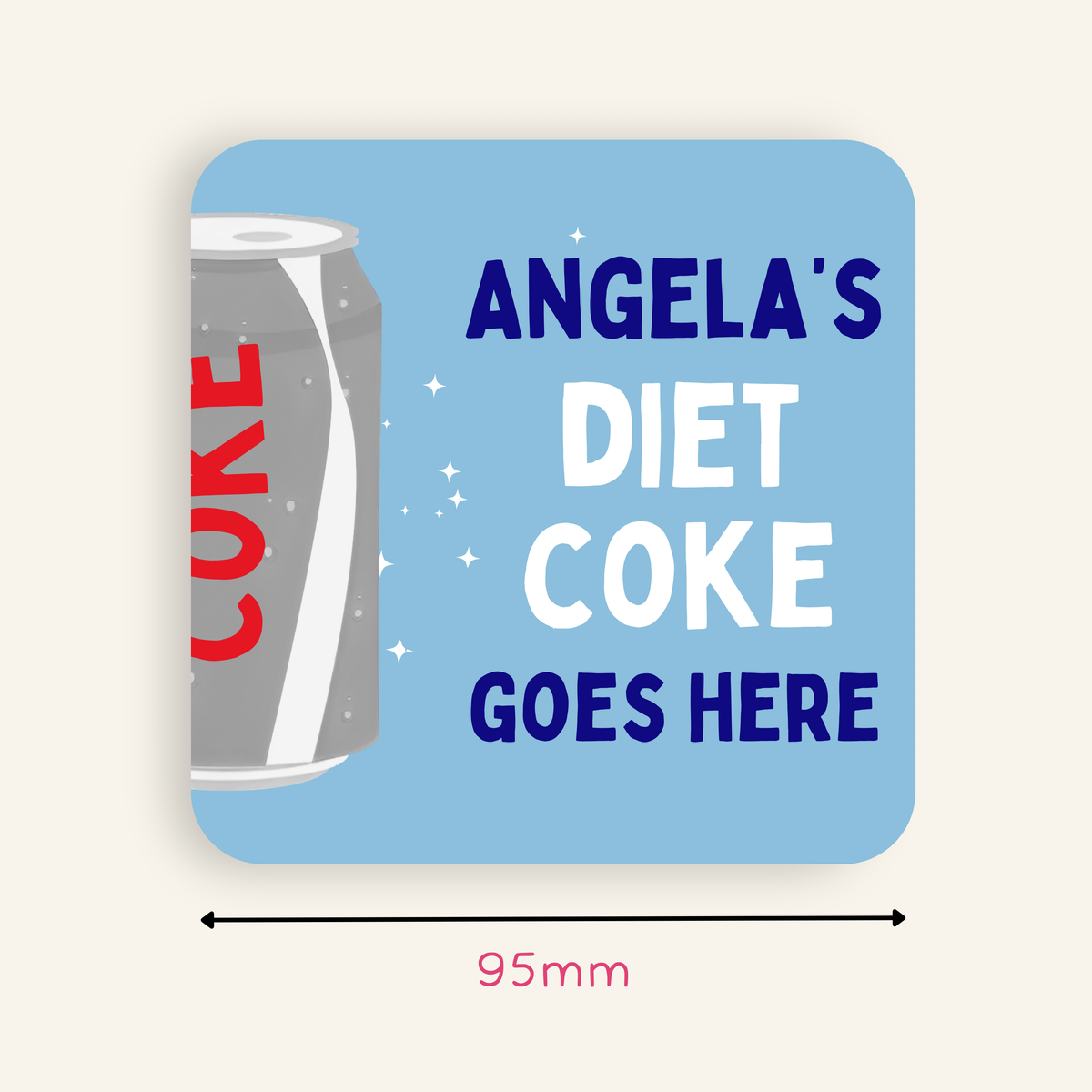 Personalised Diet Coke coaster in pastel colour