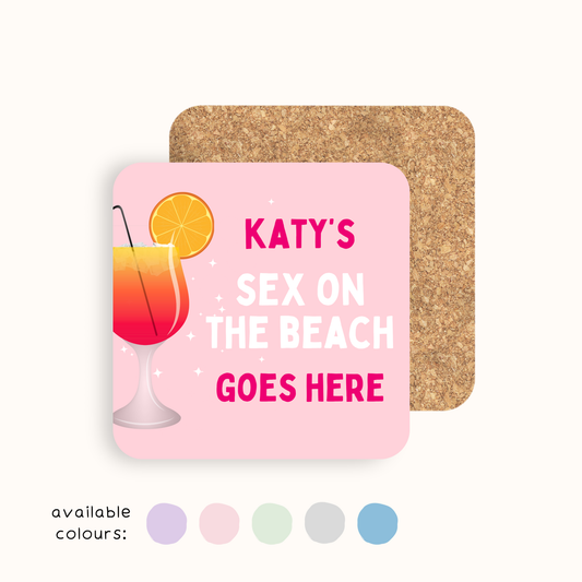 Personalised Sex on the Beach cocktail coaster with name
