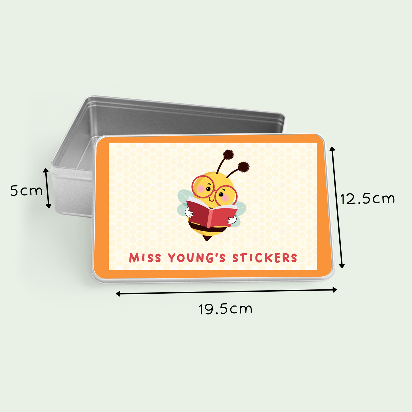 Personalised bee teacher stickers storage tin