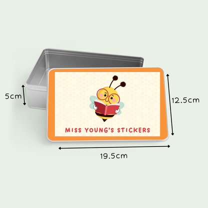 Personalised bee teacher stickers storage tin