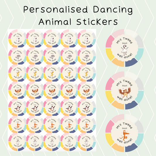 Personalised dancing animal teacher reward stickers