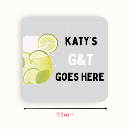 Personalised gin and tonic coaster for gin lovers
