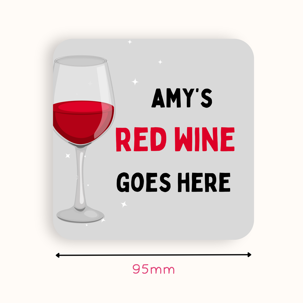 Personalised red wine drink coaster for wine lovers