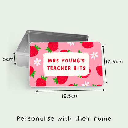Personalised strawberry teacher storage tin