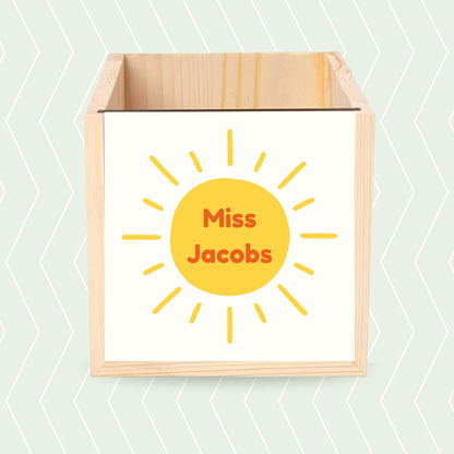 Personalised teacher pencil pot with sunshine design