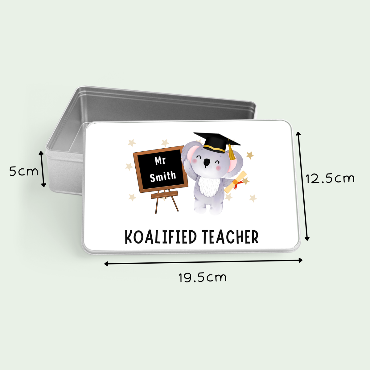 Personalised teacher tin for newly qualified teacher