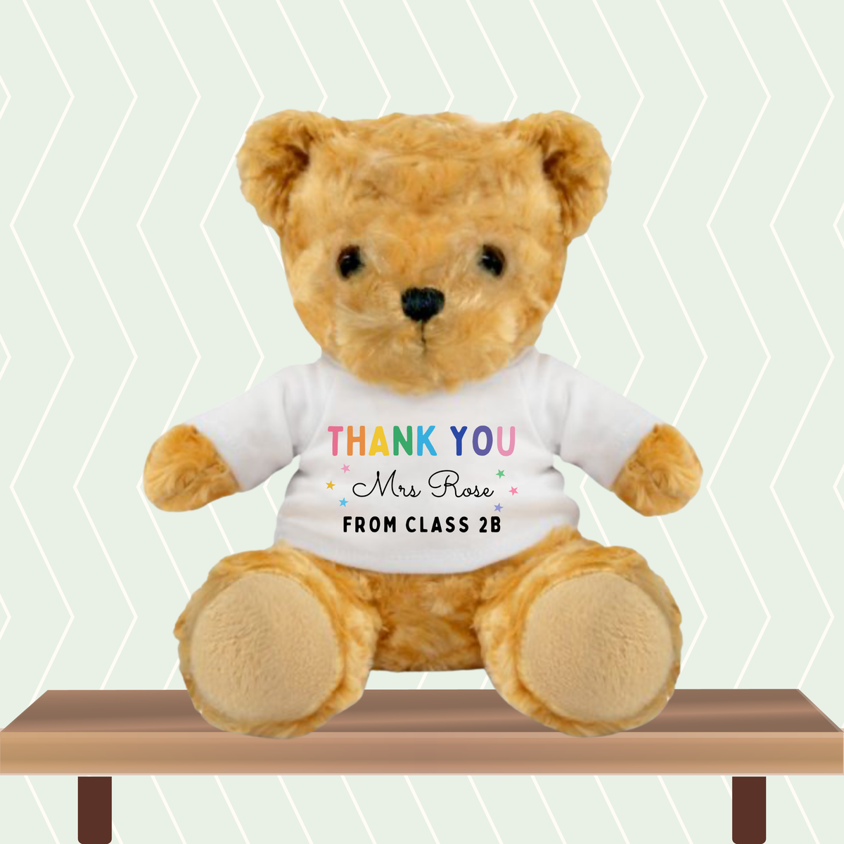 Personalised thank you bear with name on white T-shirt