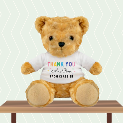 Personalised thank you bear with name on white T-shirt