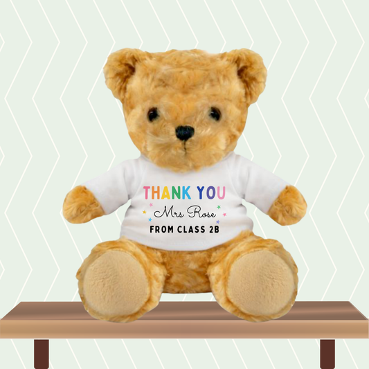 Personalised thank you bear with name on white T-shirt