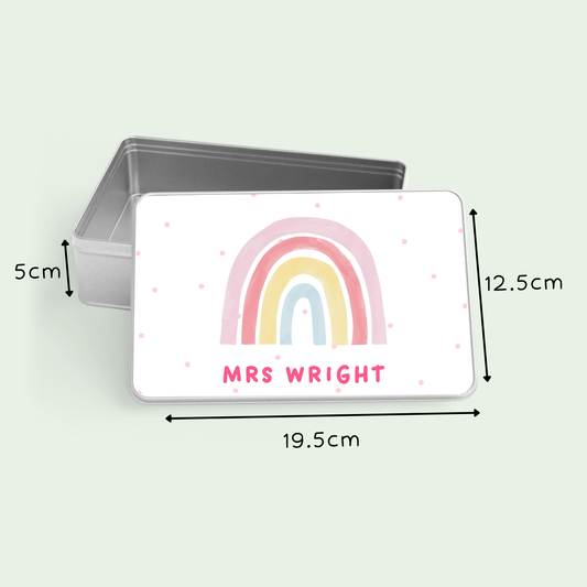 Rainbow personalised teacher gift tin