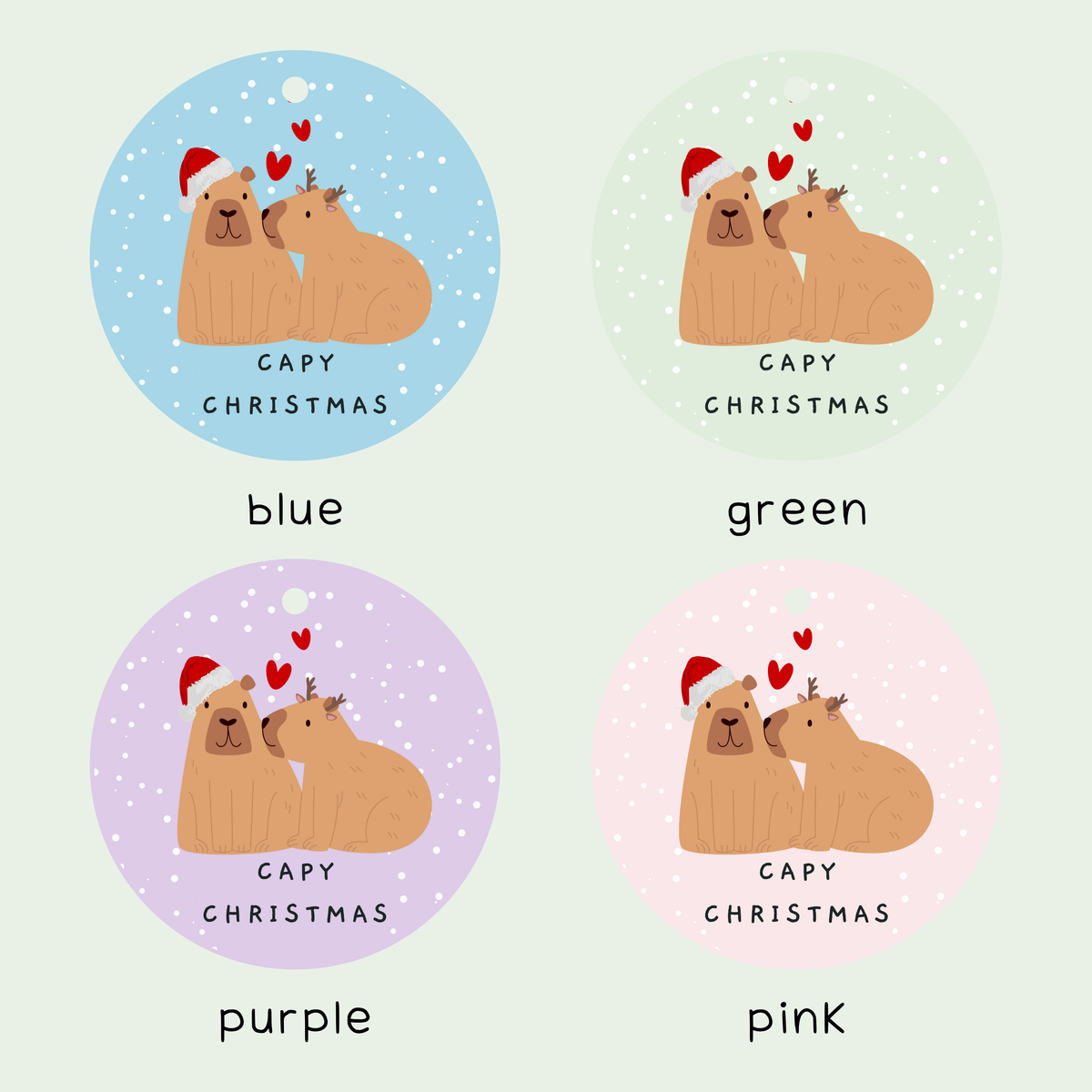 Capy Christmas hanging decoration showing a festive capybara design with ribbon or string